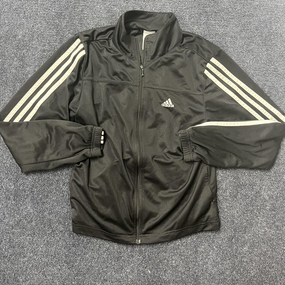 Adidas Jacket Womens Small Black Full Zip 3 Stripe Track Knit Athletic Soccer‎